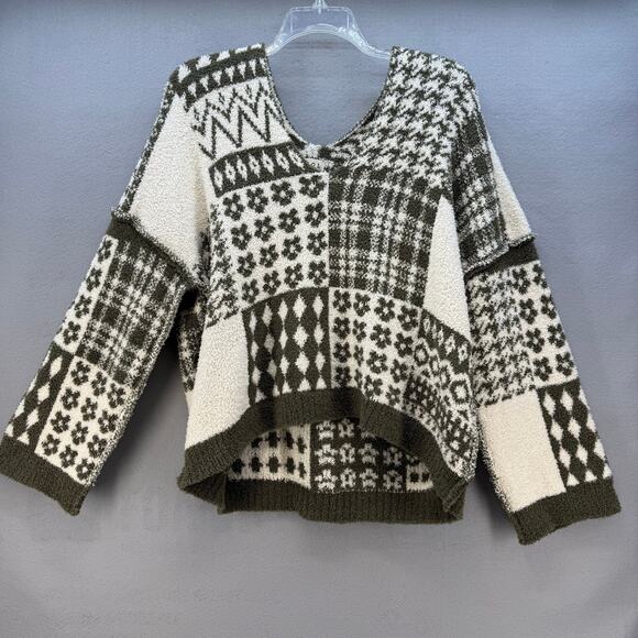 POL Sweaters - Pol Anthropologie Sweater Women's L Green Cream Loose Weave Oversized Preppy